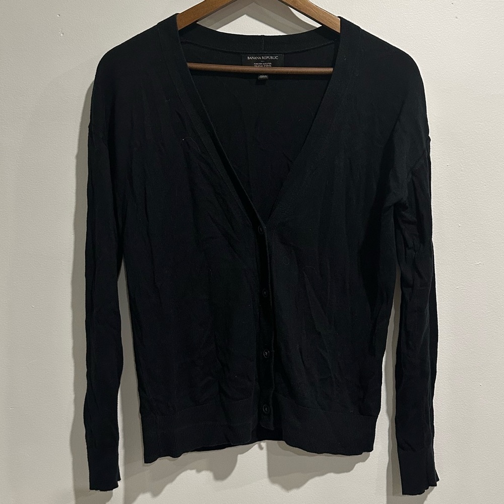 BANANA REPUBLIC Black Forever Sweater Cotton Blend Cardigan Size S